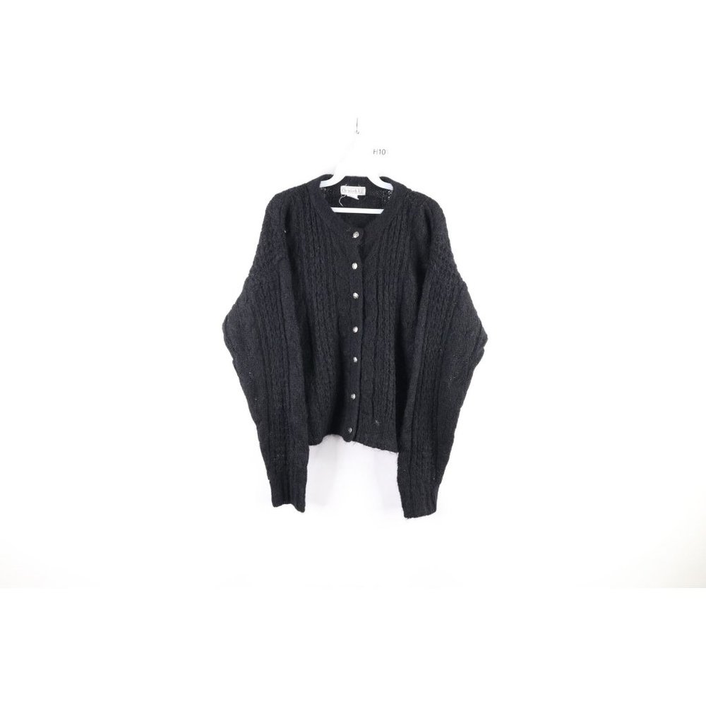 Vintage 90s Grunge L Cropped Mohair Wool Knit Kurt Cobain Cardigan Sweater